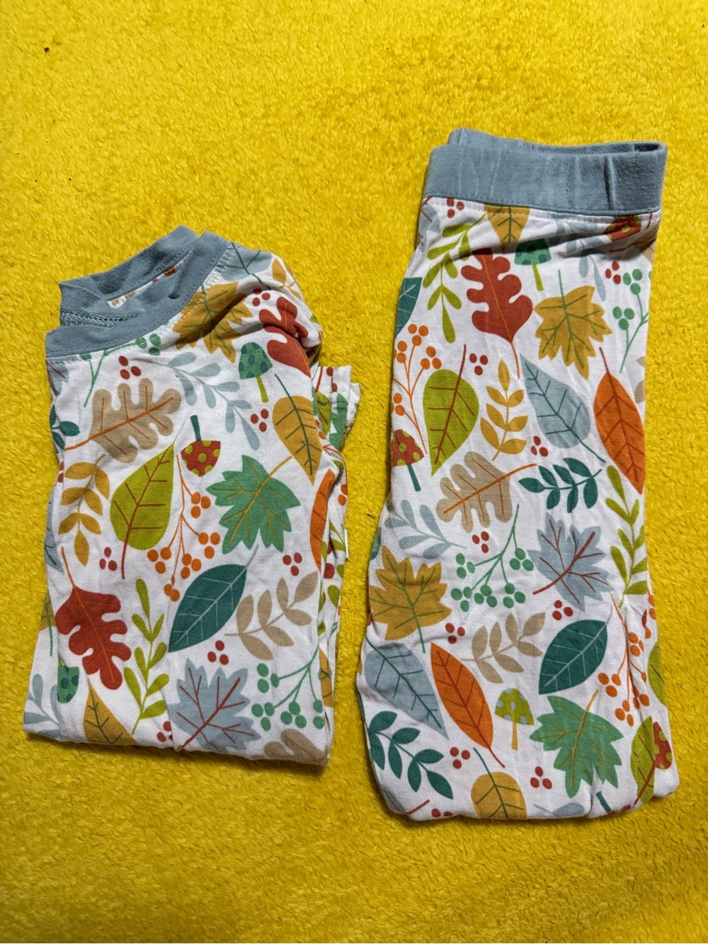 Little Sleepies White Pajama Set with Green, Orange, Yellow and Tan Leaf Print